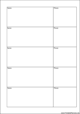 Printable A5 Organizer Phone List 2 col - Right