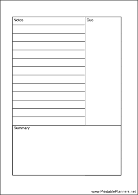 Printable A6 Organizer Cornell Note Page - Left