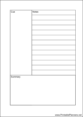 Printable A6 Organizer Cornell Note Page - Right