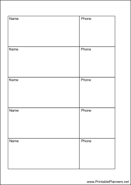 Printable A6 Organizer Phone List 2 col - Left