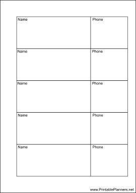 Printable A6 Organizer Phone List 2 col - Right