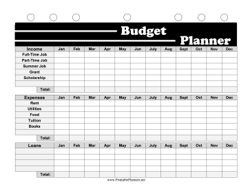 Printable BW Student Planner Budget Planner