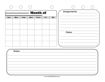 Printable BW Student Planner Calendar with Notes