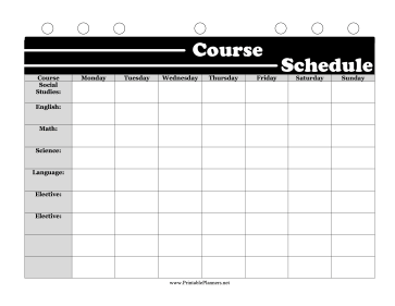 Printable BW Student Planner Course Schedule