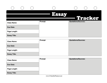 Printable BW Student Planner Essay Tracker