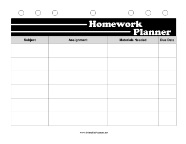 Printable BW Student Planner Homework Planner