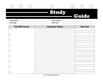 Printable BW Student Planner Study Guide