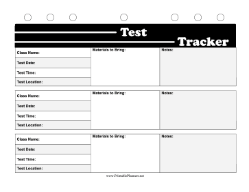 Printable BW Student Planner Test Tracker