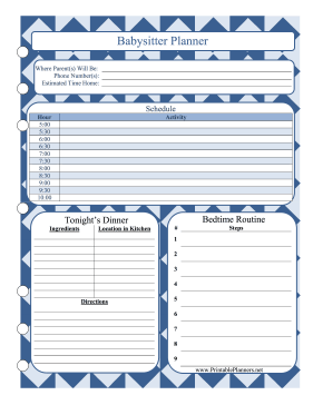 Printable Babysitter Planner Night