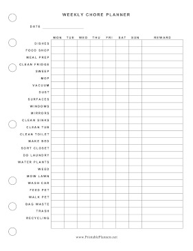 Printable Basic Weekly Chore Planner
