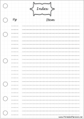 Printable Bullet Journal Index