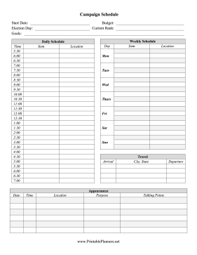 Printable Campaign Schedule