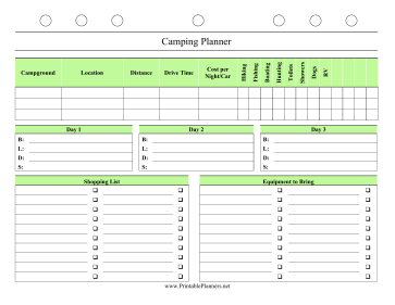 Printable Camping Planner
