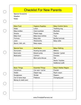 Printable Checklist For New Parents