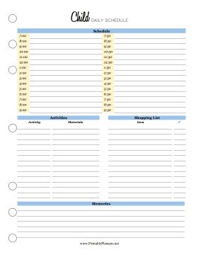 Printable Child Daily Schedule