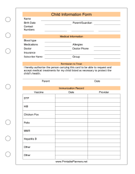 Printable Child Information Form