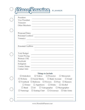 Printable Class Reunion Planner