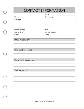 Printable Contact Information