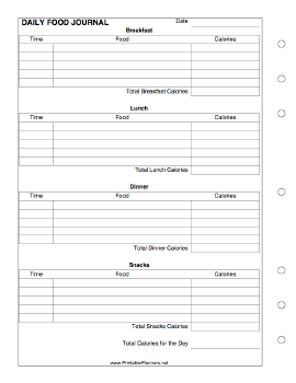 Printable Daily Food Journal - Left