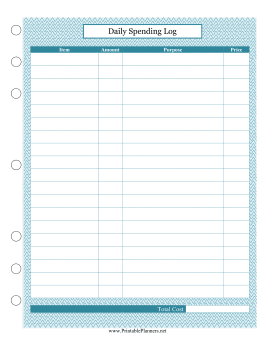 Printable Daily Spending Log