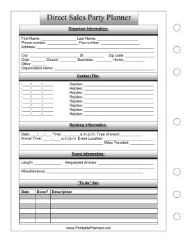 Printable Direct Sales Party Planner - Left