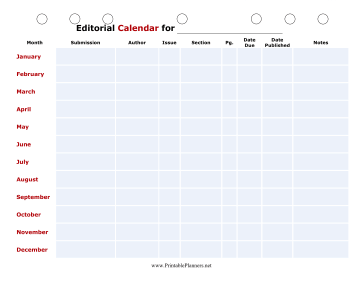 Printable Editorial Calendar