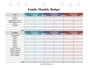 Printable Family Monthly Budget Planner Colorful