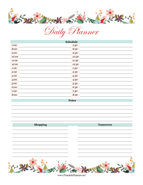 Printable Floral Daily Schedule