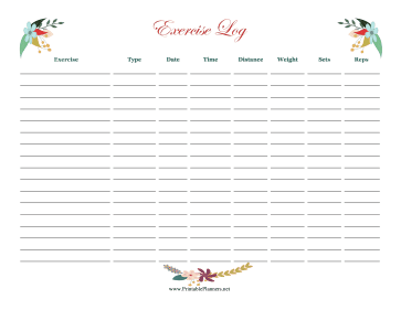 Printable Floral Exercise Log