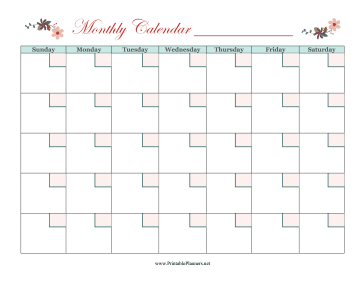 Printable Floral Monthly Calendar