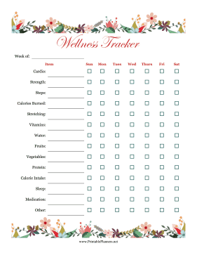 Printable Floral Wellness Tracker