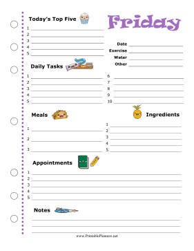 Printable Friday Planner Kawaii