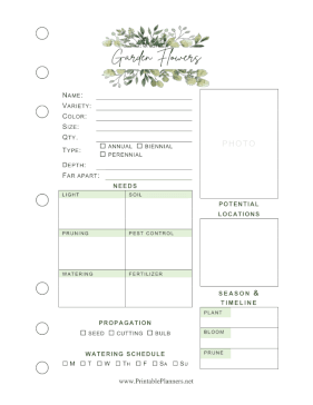 Printable Garden Flowers Planner