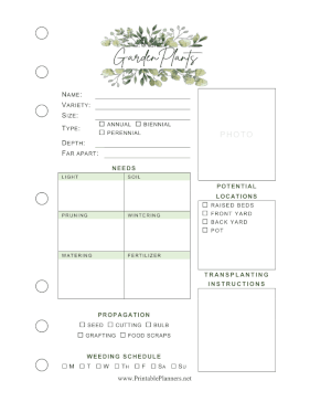 Printable Garden Plants Planner