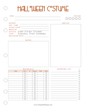 Printable Halloween Costume Planner