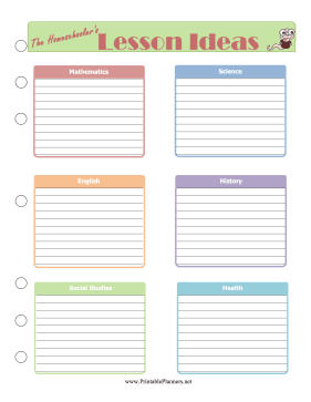 Printable Homeschool Lesson Ideas