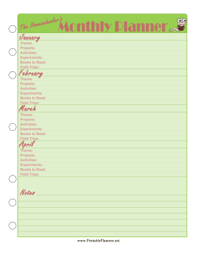 Printable Homeschool — Monthly Planner Winter