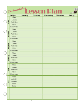 Printable Homeschool — Weekly Lesson Plan