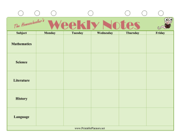 Printable Homeschool — Weekly Notes