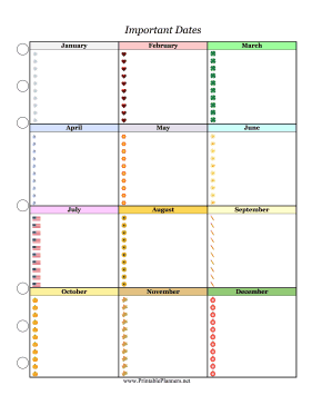 Printable Important Dates Planner Colorful