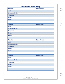 Printable Internet Information Log - Left