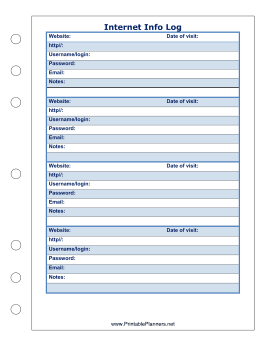 Printable Internet Information Log