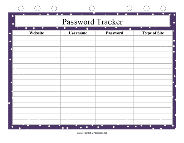 Printable Large Print Password Tracker