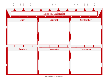 Printable Lesson Calendar - July to December