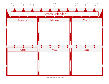 Printable Lesson Calendar - January to June