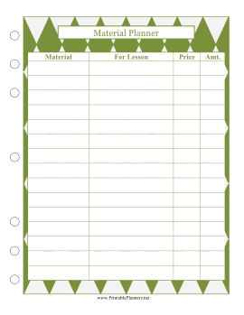 Printable Lesson Material Planner