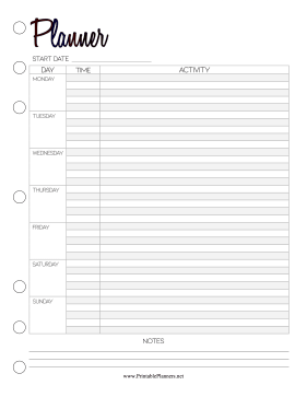 Printable Monday Start Weekly Planner