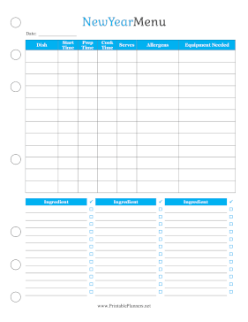 Printable New Year Menu