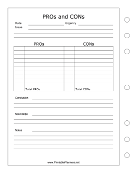 Printable PROs and CONs - Left