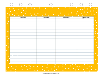 Printable Password Tracker